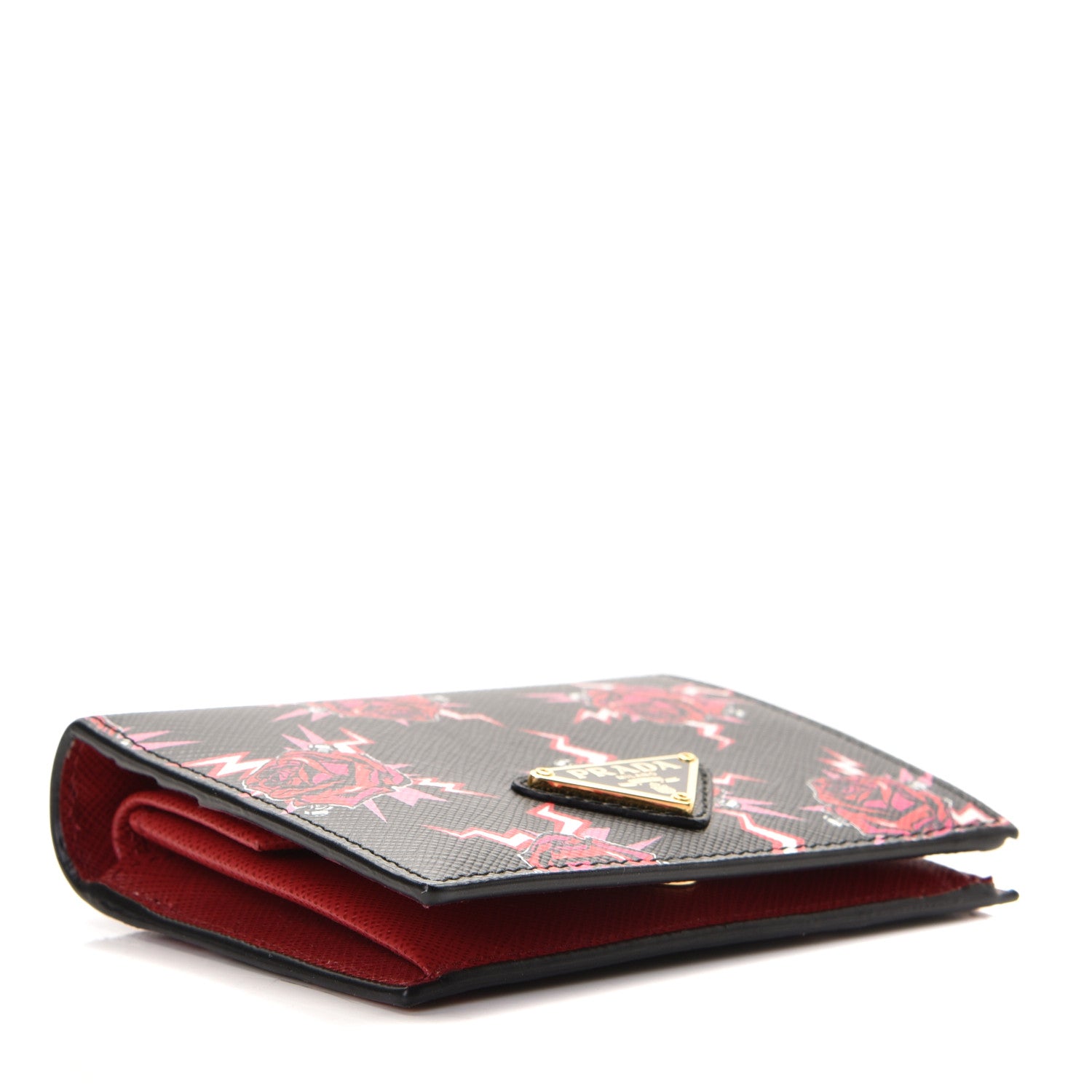 Prada X UNIVERSAL STUDIOS Saffiano Frankenstein Rose Coin Case Card Holder Wallet Lacca 3 of 7