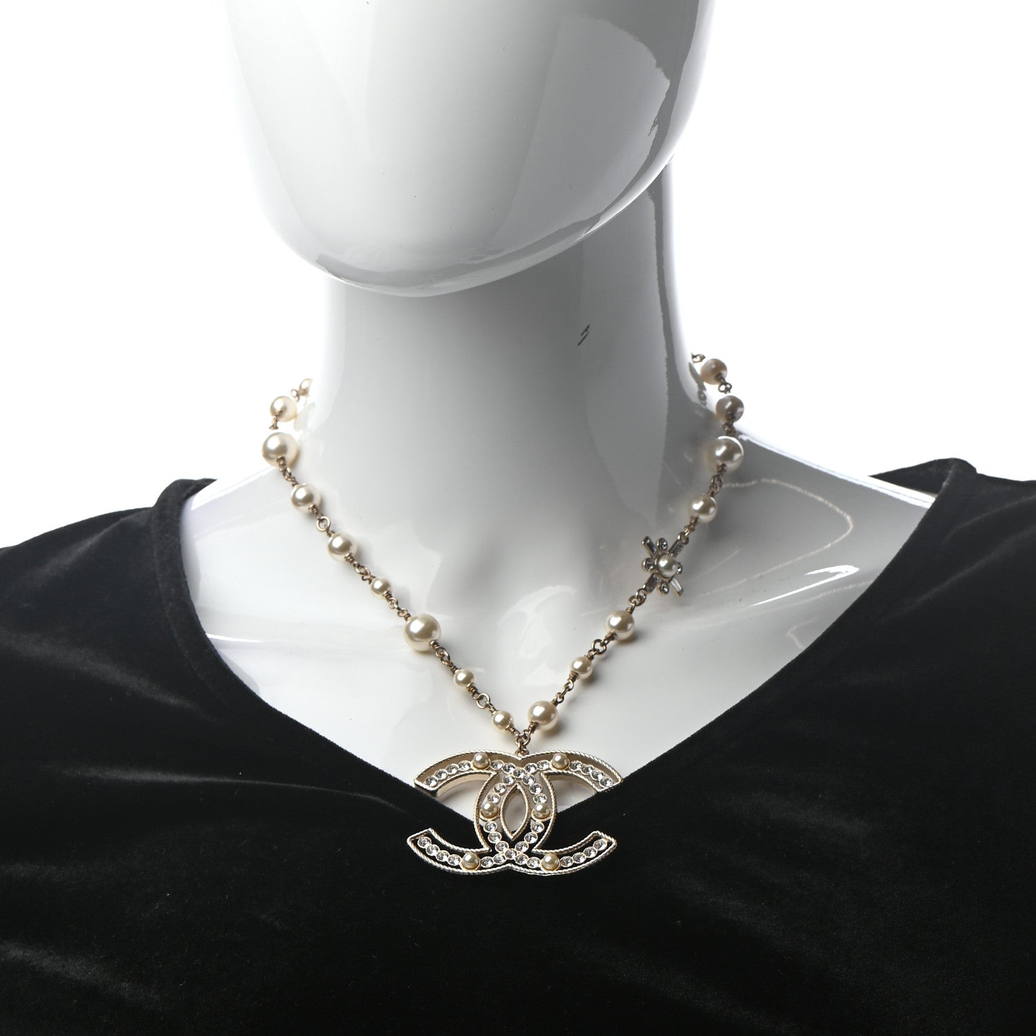 Chanel Pearl Crystal Sparkling Pearls CC Necklace Gold 2 of 6