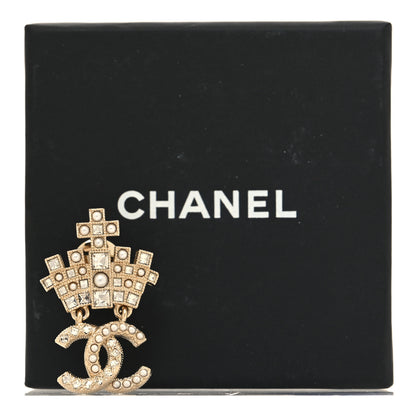 Chanel Pearl Crystal CC Crown Brooch Gold 4 of 4
