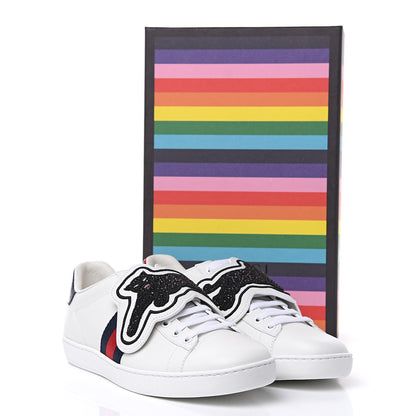 Gucci Calfskin Ayers Crystal Web Panther Embroidered Womens Ace Sneakers 39 White 10 of 10