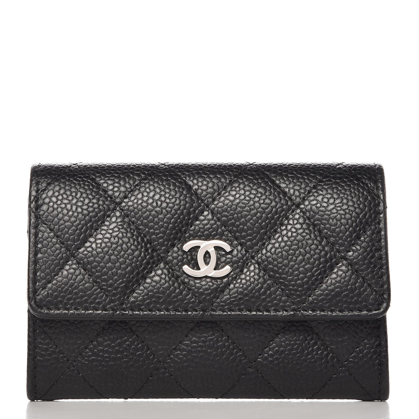 Caviar Quilted Flap Card Holder Black