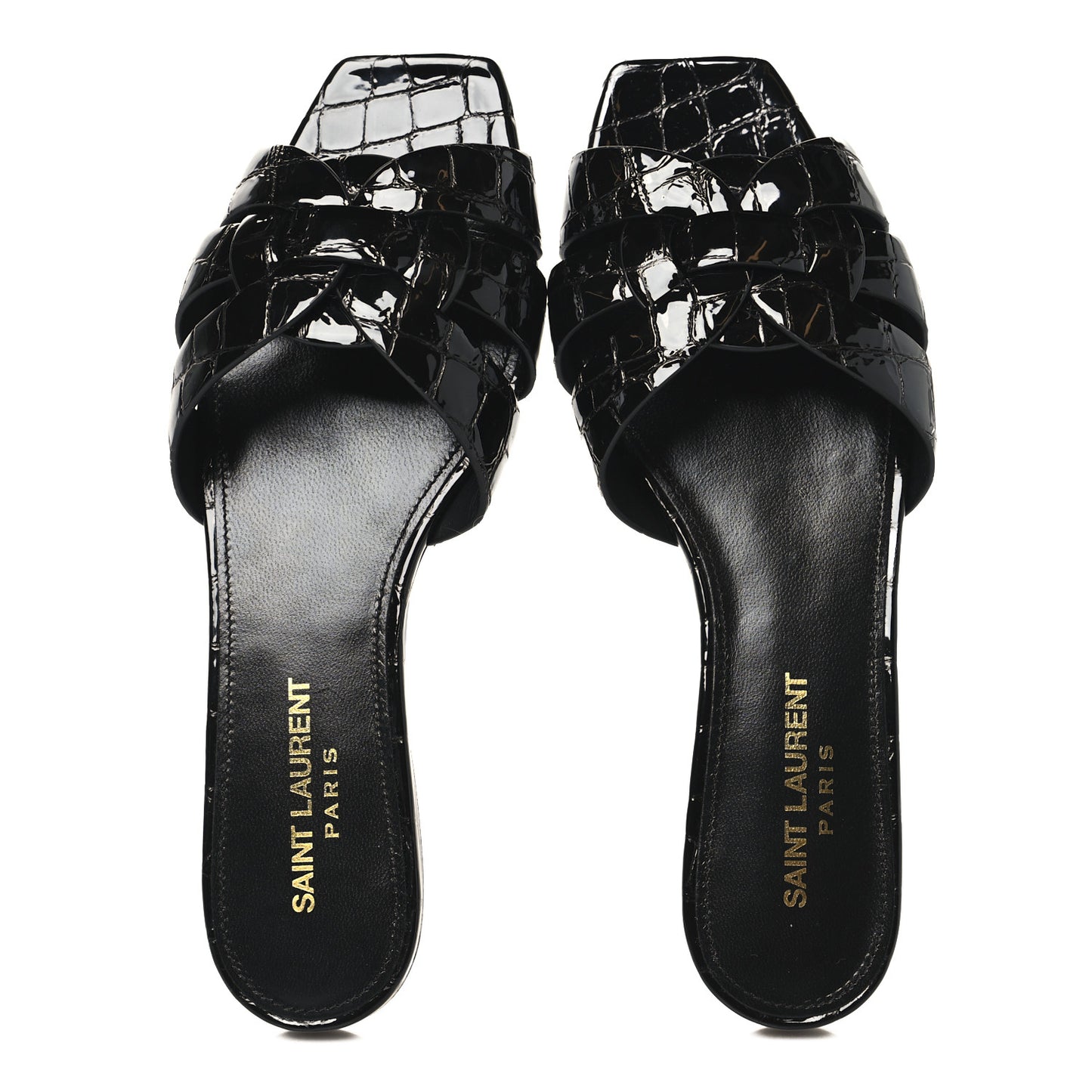 Patent Croc Embossed Tribute 05 Slide Sandals 36 Black