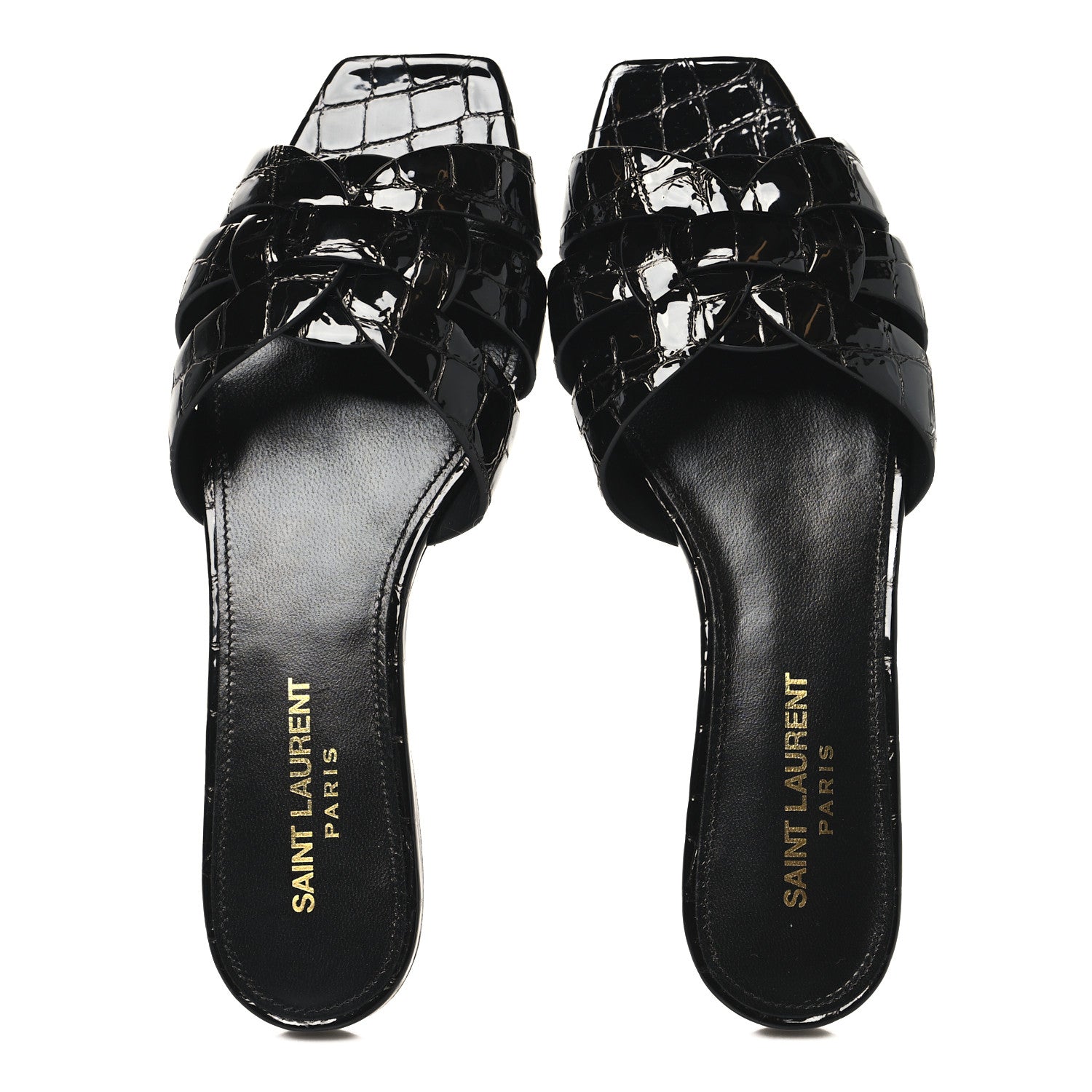 Saint Laurent Patent Croc Embossed Tribute 05 Slide Sandals 36 Black 2 of 10