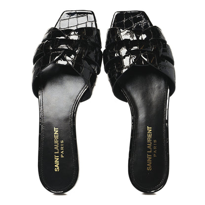 Saint Laurent Patent Croc Embossed Tribute 05 Slide Sandals 36 Black 2 of 10