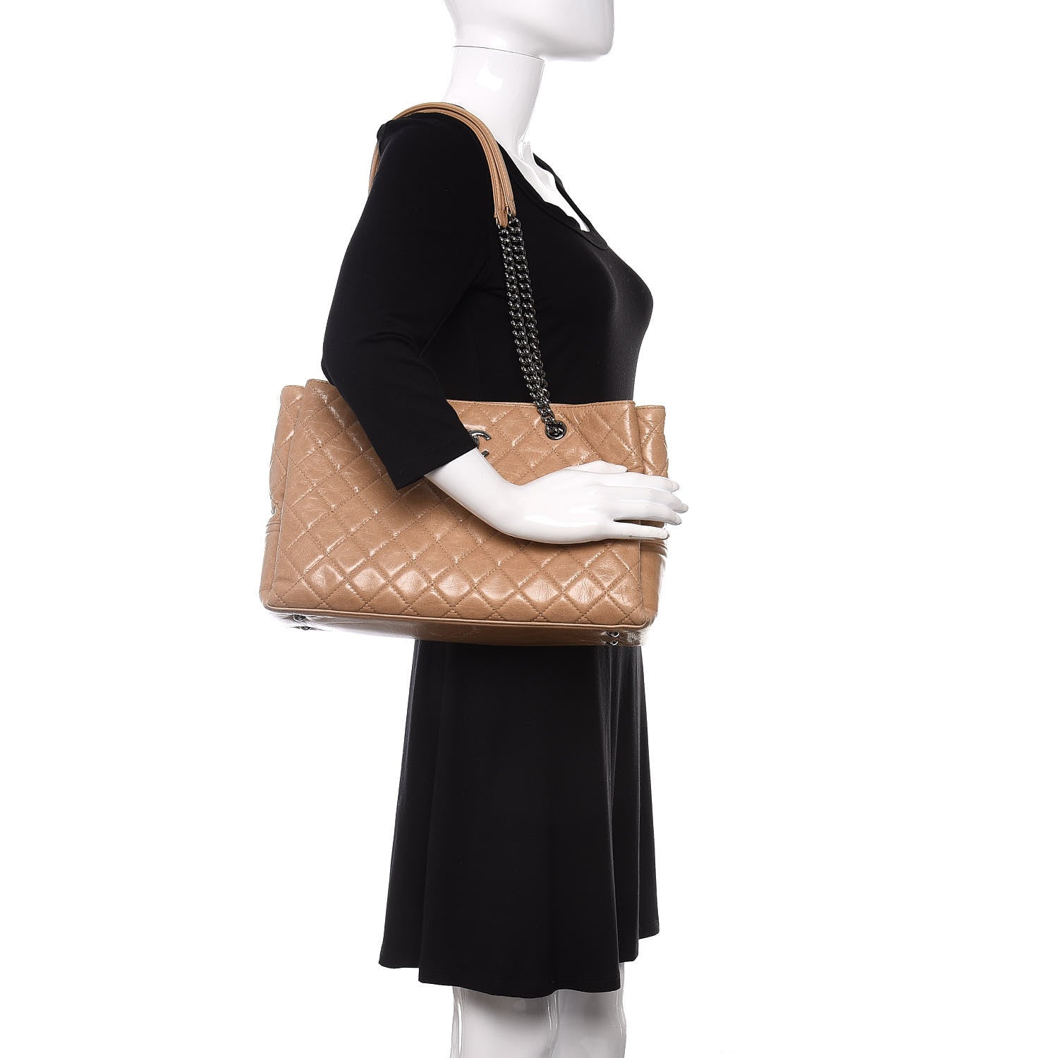 Chanel Glazed Calfskin Quilted Shopping Tote Beige 2 of 11
