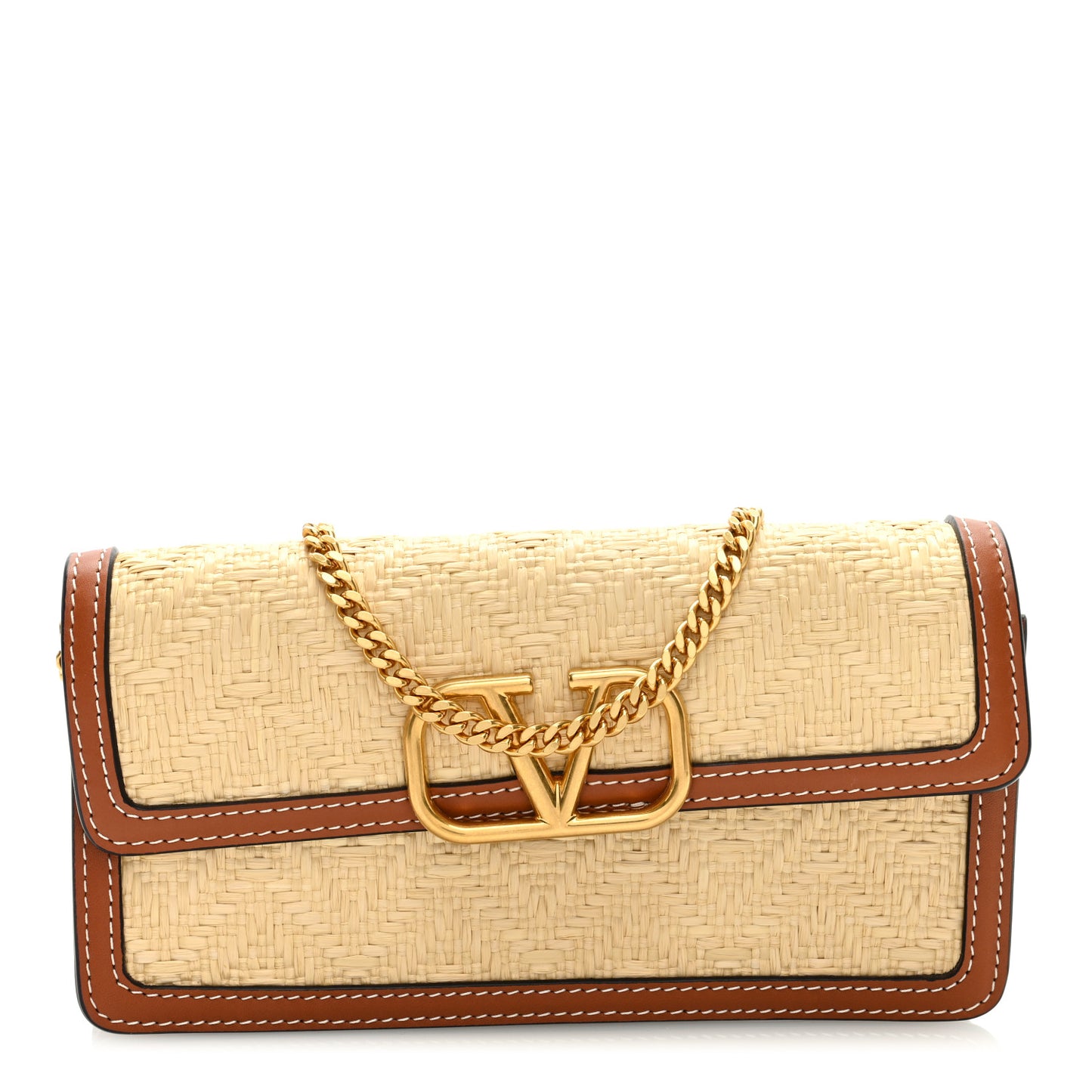 Raffia VLogo Wallet on Chain Naturale Saddle Brown