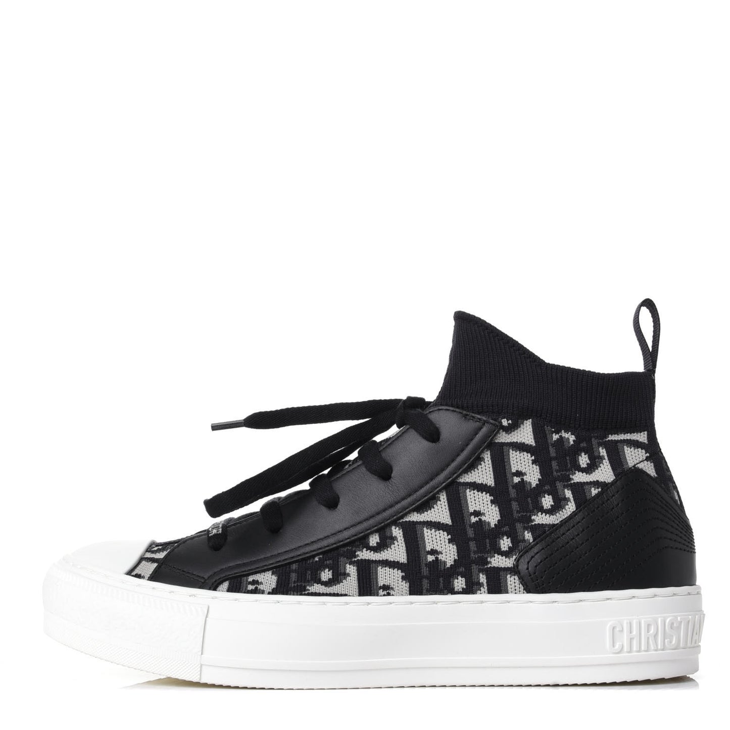 Technical Knit Calfskin Oblique Womens Walk'n Dior Mid Top Sneakers 37.5 Deep Blue