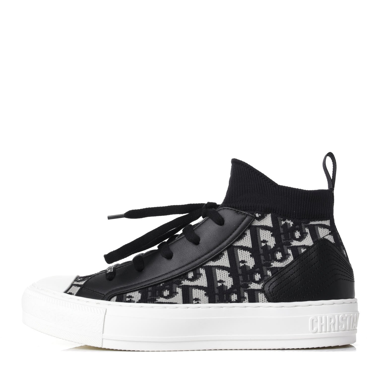 Christian Dior Technical Knit Calfskin Oblique Womens Walk'n Dior Mid Top Sneakers 37.5 Deep Blue 1 of 11