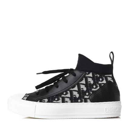 Christian Dior Technical Knit Calfskin Oblique Womens Walk'n Dior Mid Top Sneakers 37.5 Deep Blue 1 of 11