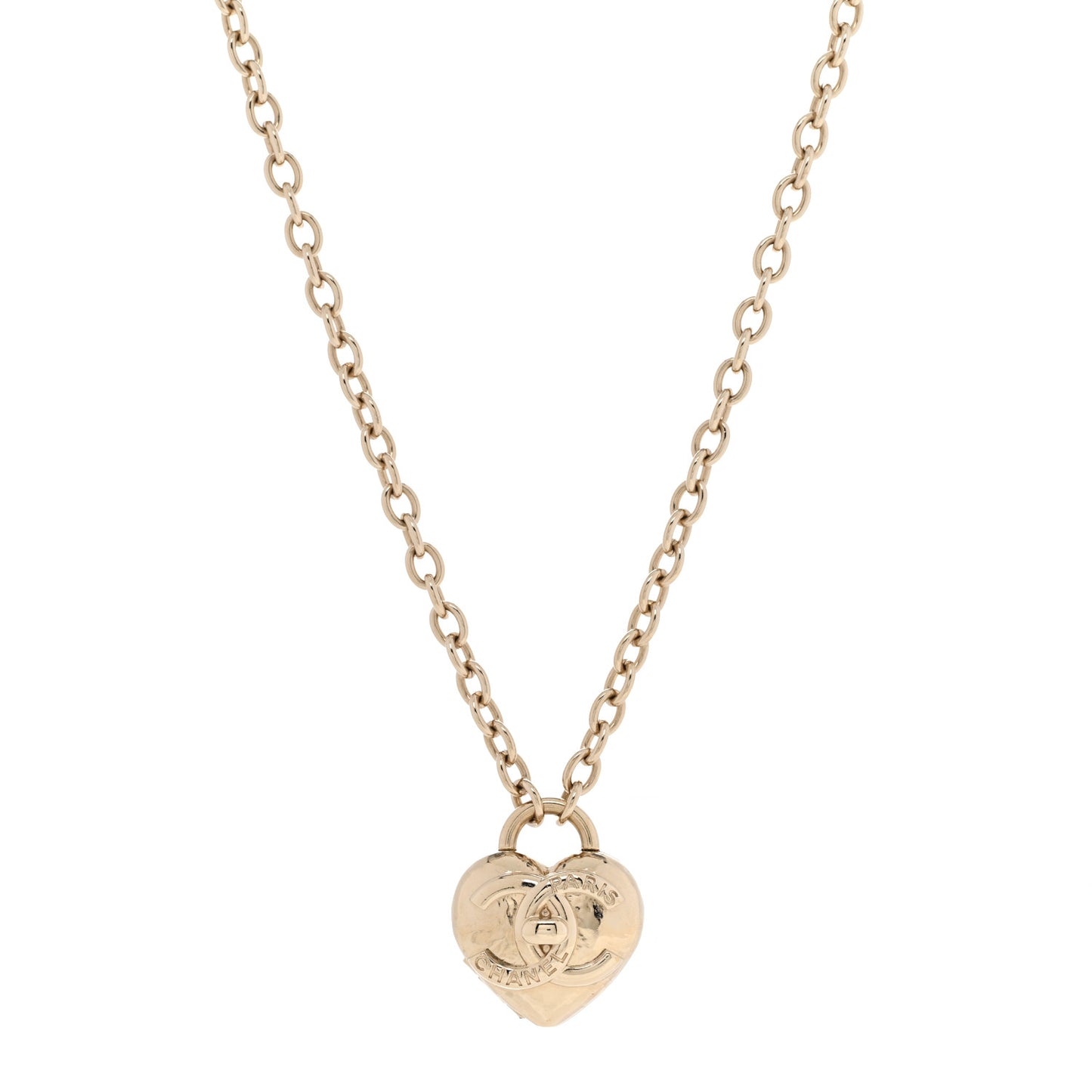 Metal CC Heart Locket Necklace Gold