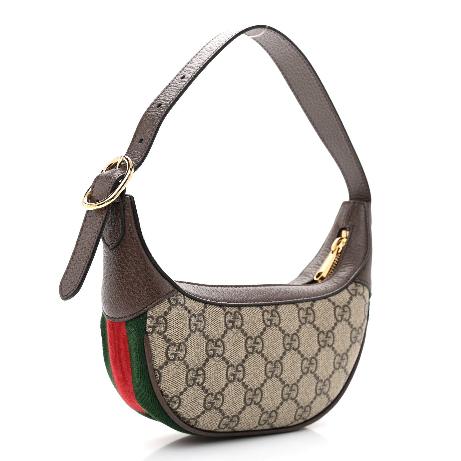 Gucci GG Supreme Monogram Textured Calfskin Web Mini Ophidia Half Moon Hobo Beige Ebony New Acero 3 of 9