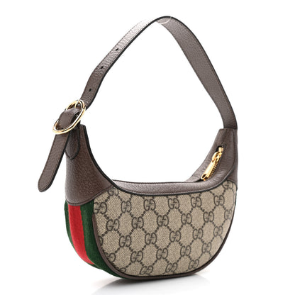 Gucci GG Supreme Monogram Textured Calfskin Web Mini Ophidia Half Moon Hobo Beige Ebony New Acero 3 of 9