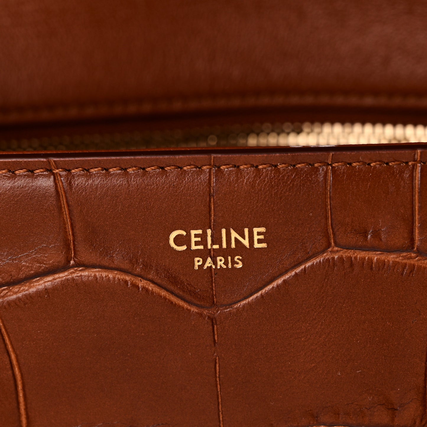 Calfskin Crocodile Embossed Medium Tassel Bag Tan