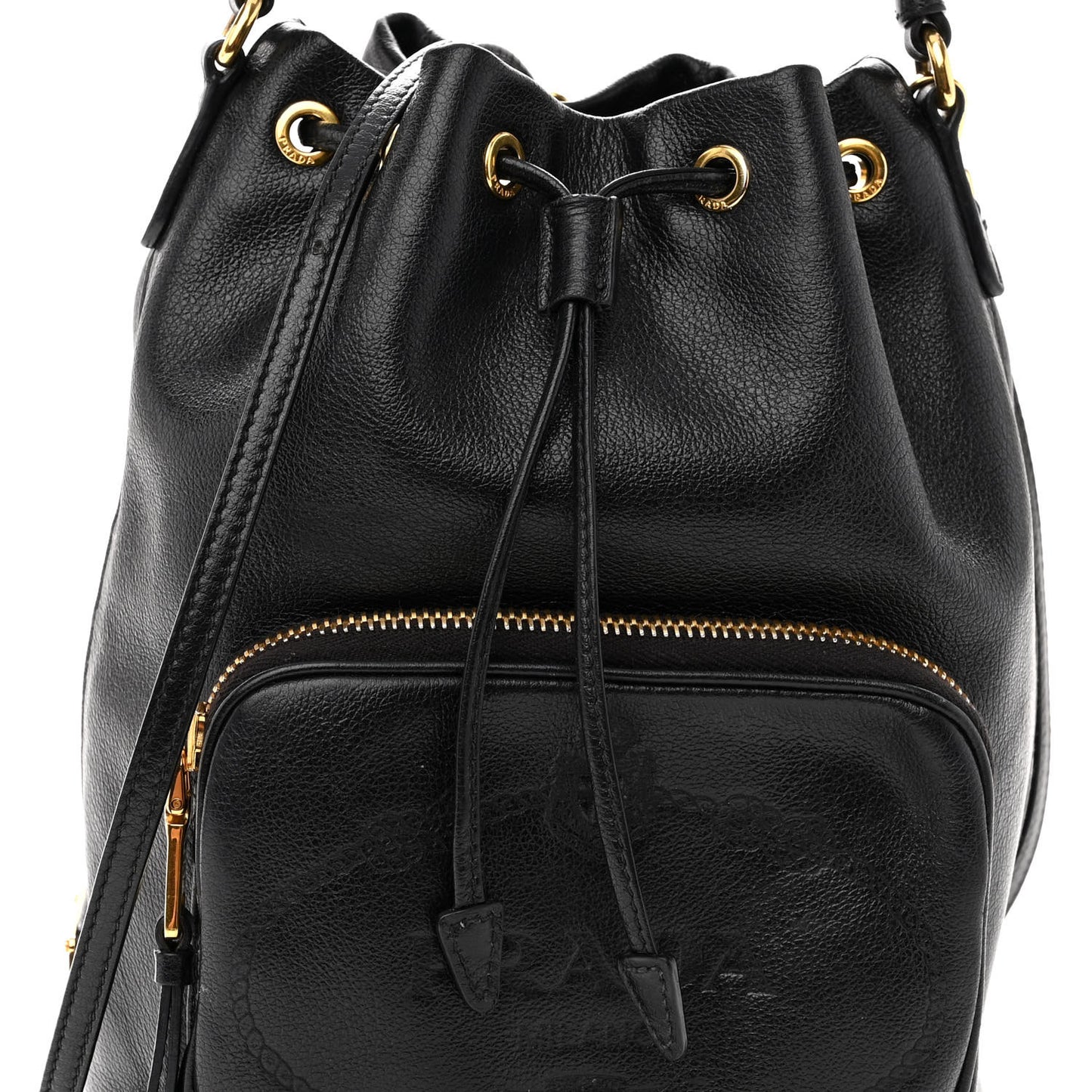 Glace Calfskin Duet Logo Drawstring Shoulder Bag Black