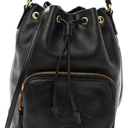 Prada Glace Calfskin Duet Logo Drawstring Shoulder Bag Black 7 of 9