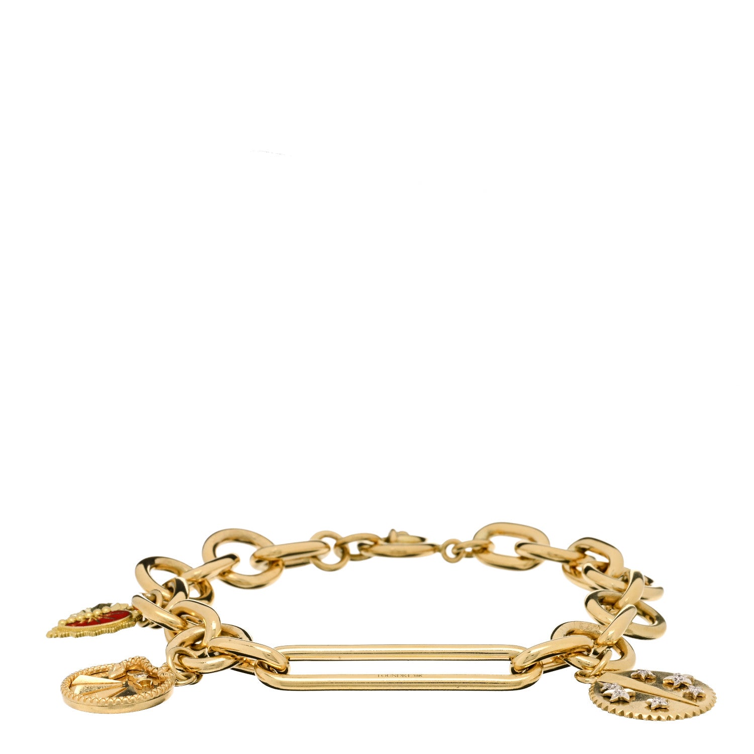Foundrae 18K Yellow Gold Diamond Enamel 3-Charm Medium Mixed Oversized Clip Bracelet 1 of 4