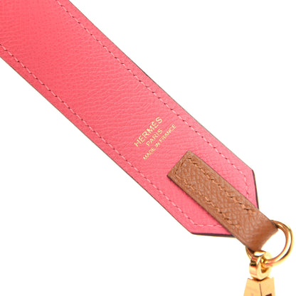 Hermes Epsom 30mm Tressage Au Galop Shoulder Strap Rose Azalee Senne Gold 3 of 5