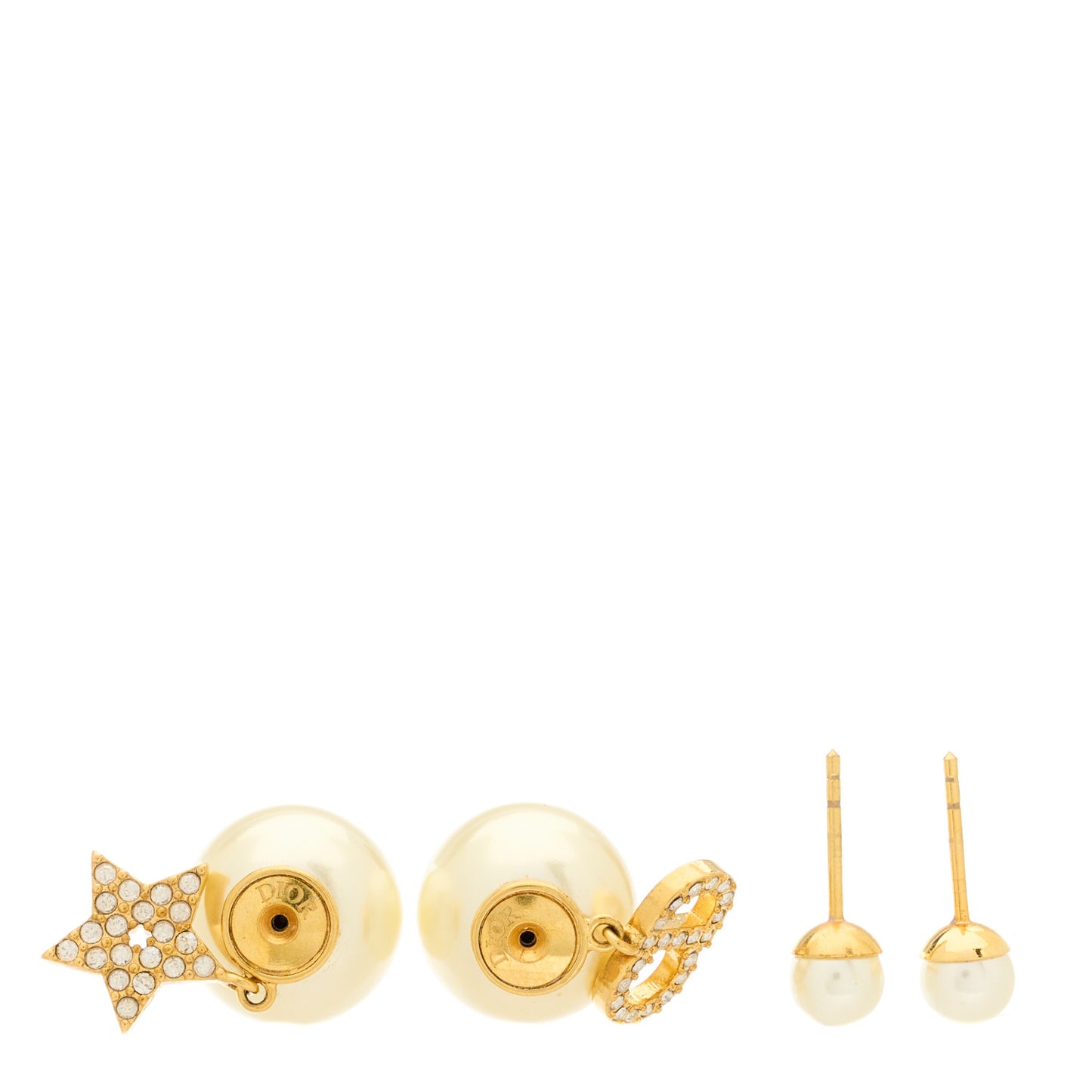 Pearl Crystal Mise En Dior Logo Tribal Earrings Gold