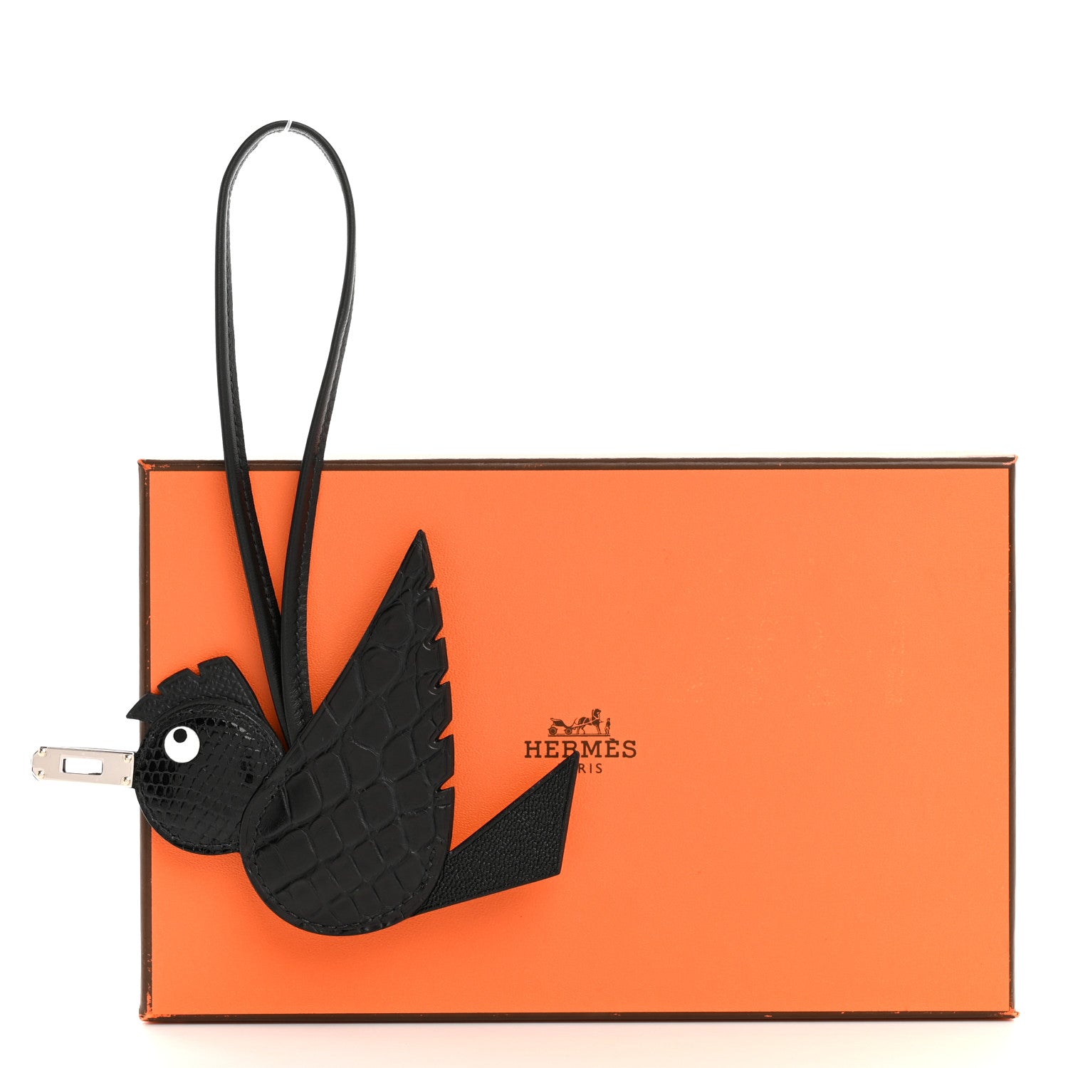 Hermes Epsom Chevre Mysore Swift Alligator Lizard Birdy Bag Charm Black 5 of 5