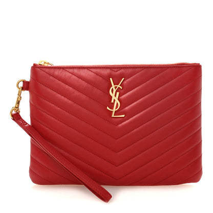 Saint Laurent Calfskin Matelasse Chevron Monogram A5 Wristlet Bandana Red 1 of 7