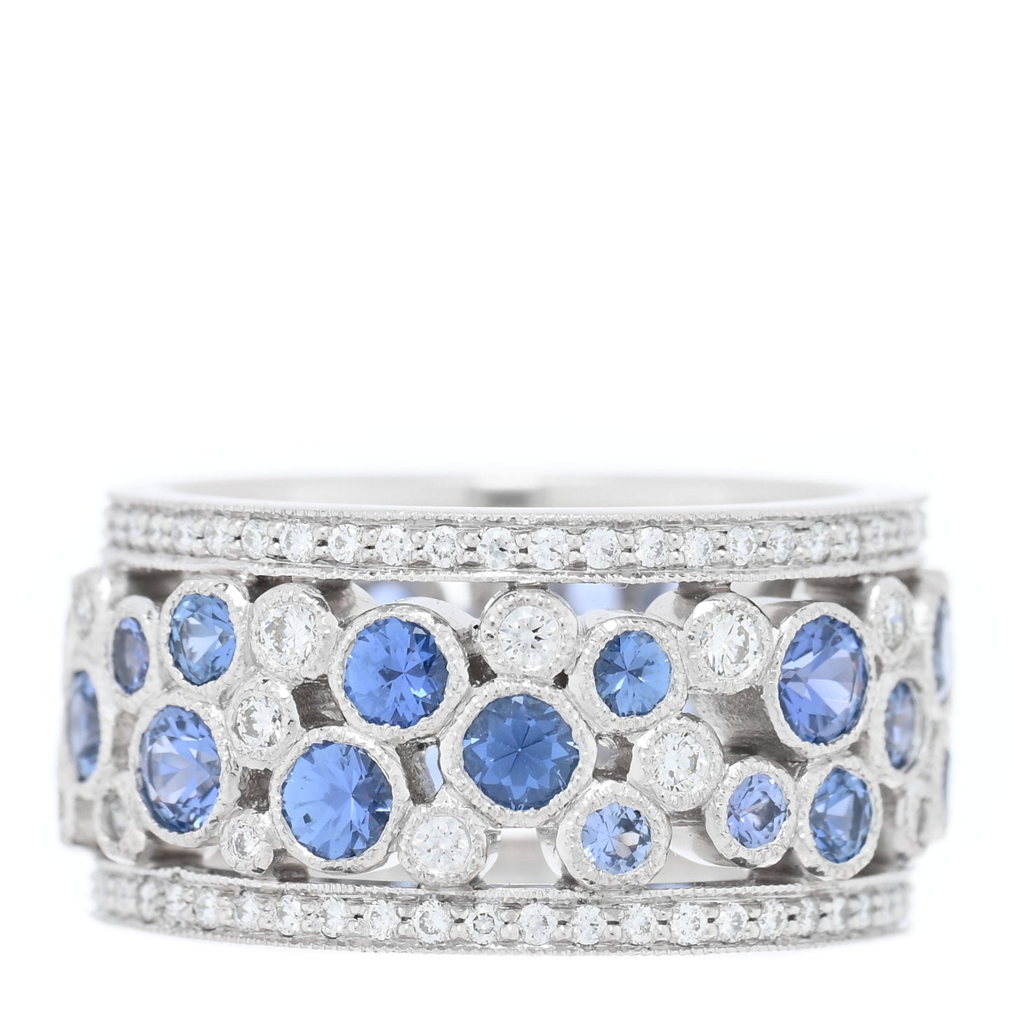 Platinum Diamond Blue Sapphire Cobblestone Band Ring 49 4.75