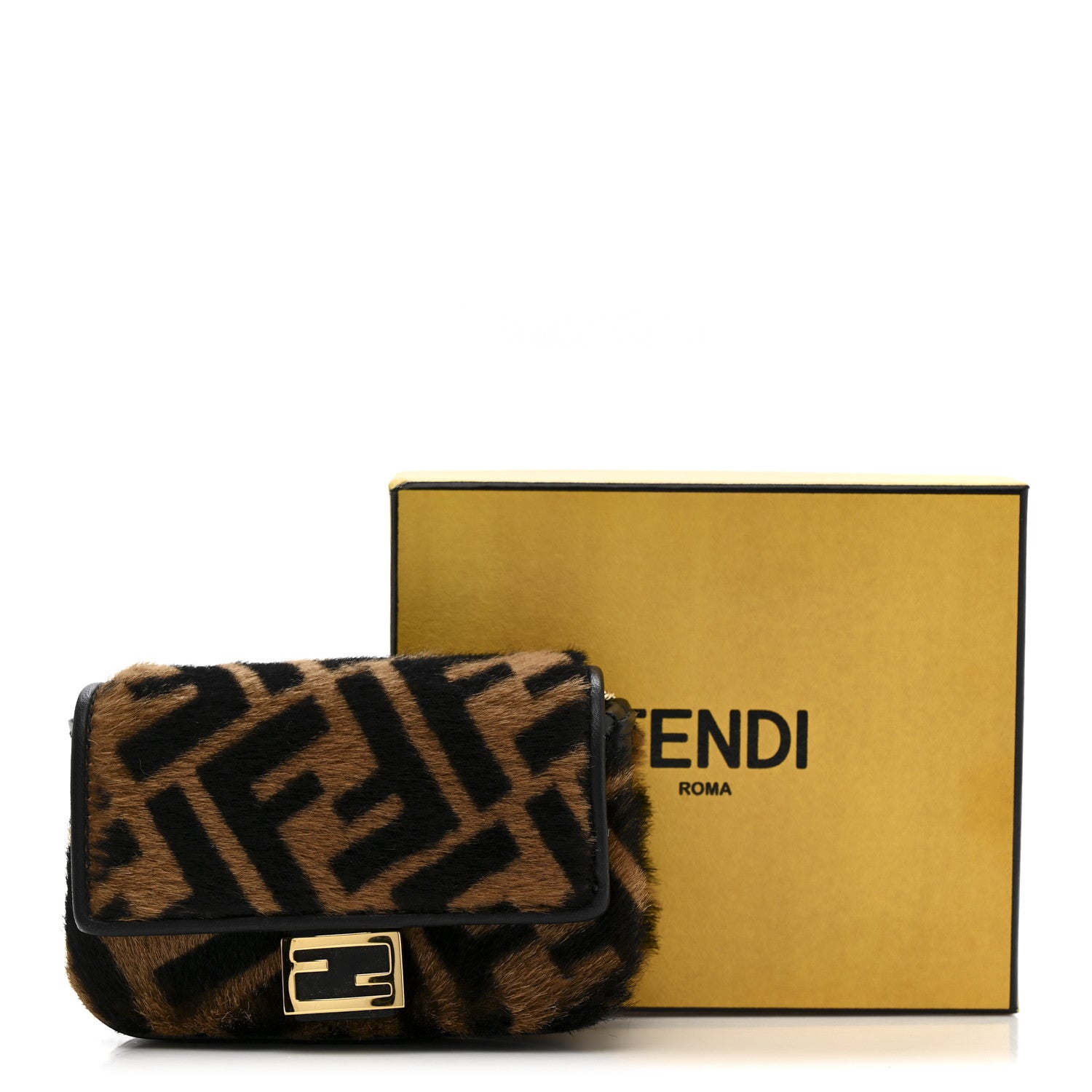 Fendi Sheared Sheepskin Vitello King FF Nano Baguette Charm Tobacco Moro Black 11 of 11