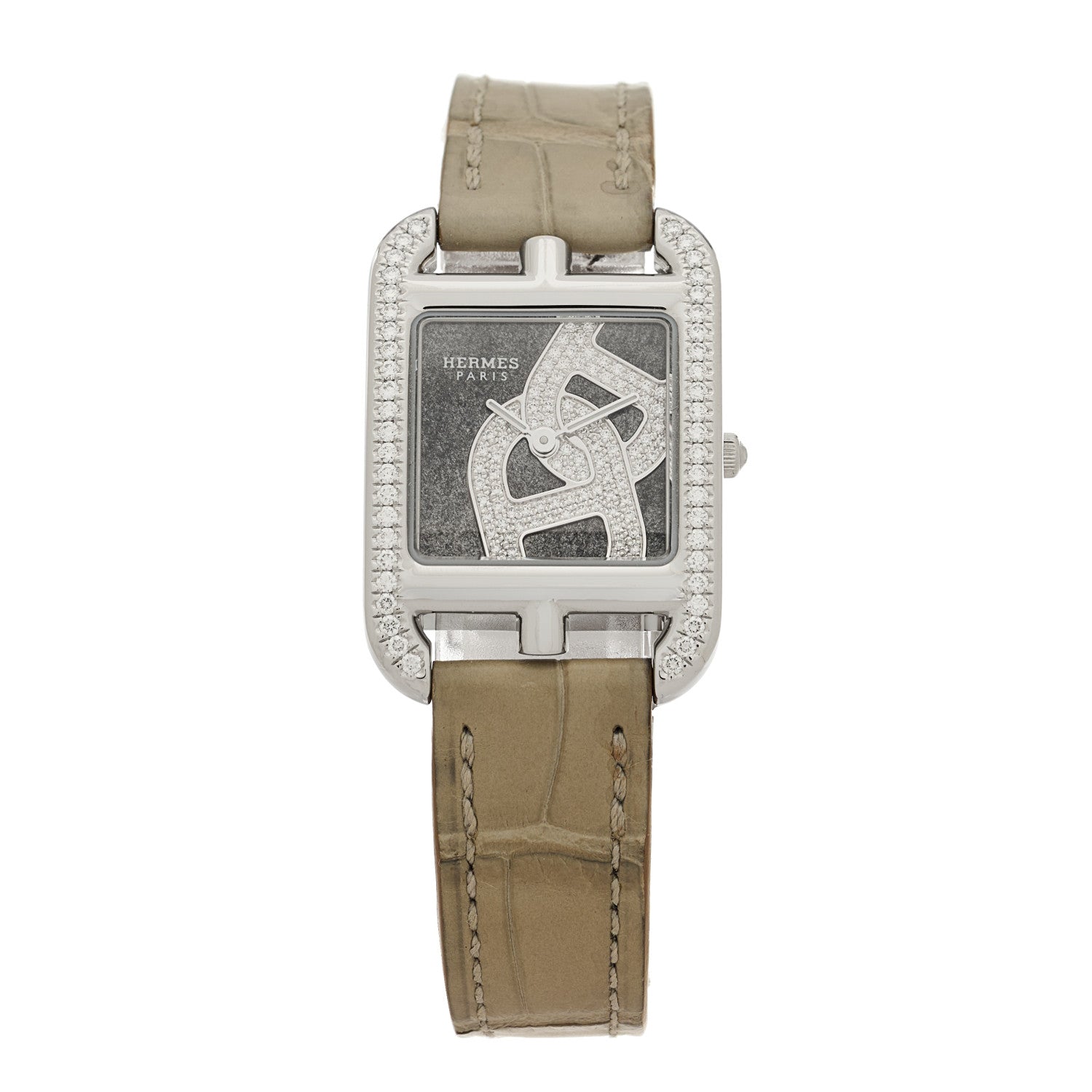 Hermes Stainless Steel Alligator Diamond Bezel 23mm Cape Cod Chaine d'Ancre Joaillier Quartz Watch Gris Perle 1 of 5
