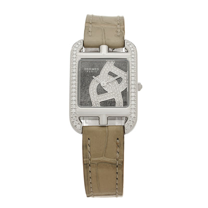Hermes Stainless Steel Alligator Diamond Bezel 23mm Cape Cod Chaine d'Ancre Joaillier Quartz Watch Gris Perle 1 of 5