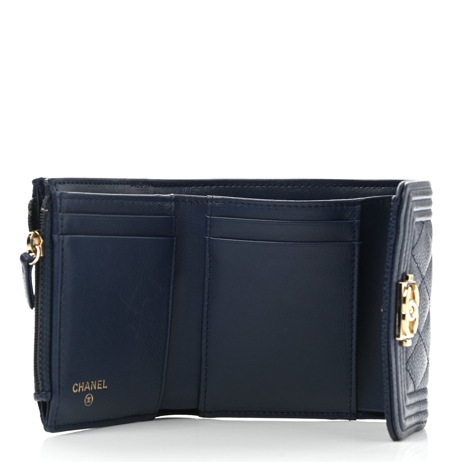 Chanel Caviar Quilted Compact Boy Wallet Blue 5 of 9