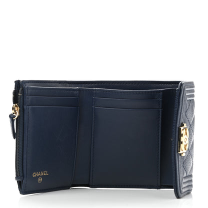 Chanel Caviar Quilted Compact Boy Wallet Blue 5 of 9