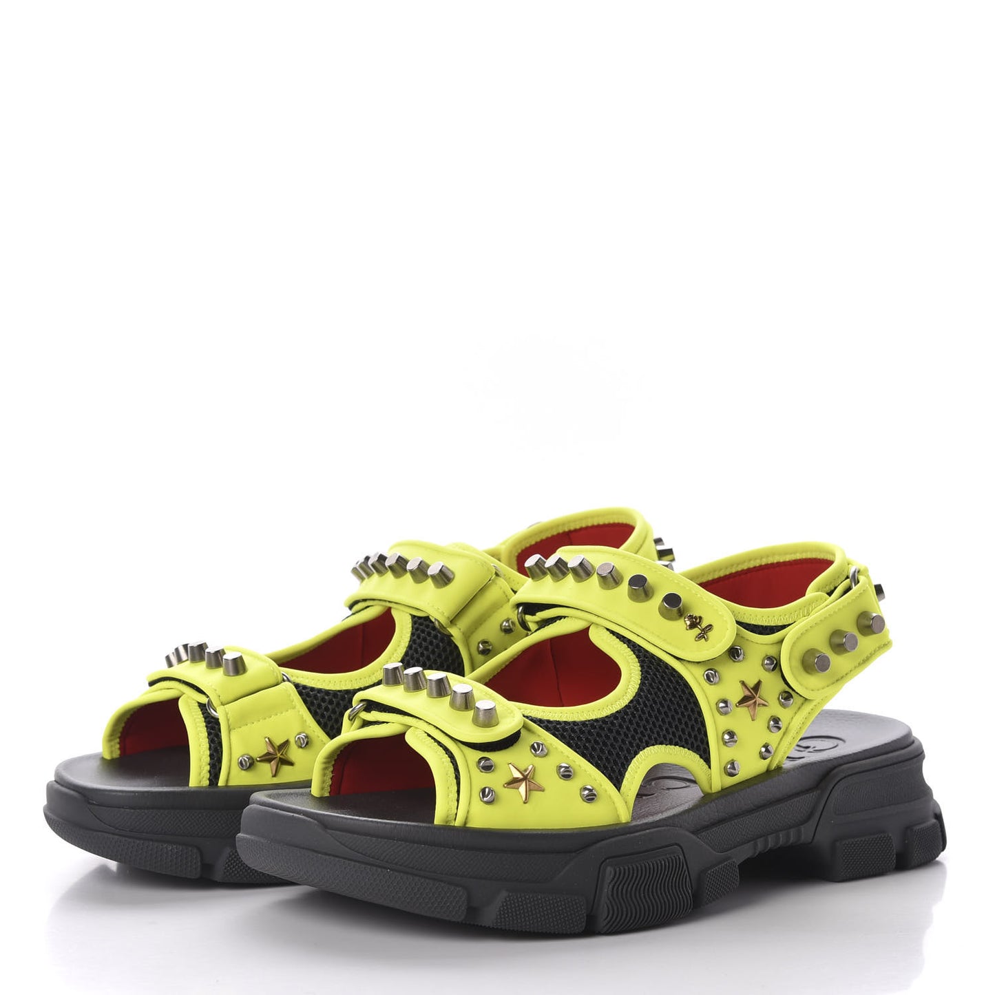 Technical Canvas Calfskin Studded Mens Aguru Sandals 9 Neon Yellow