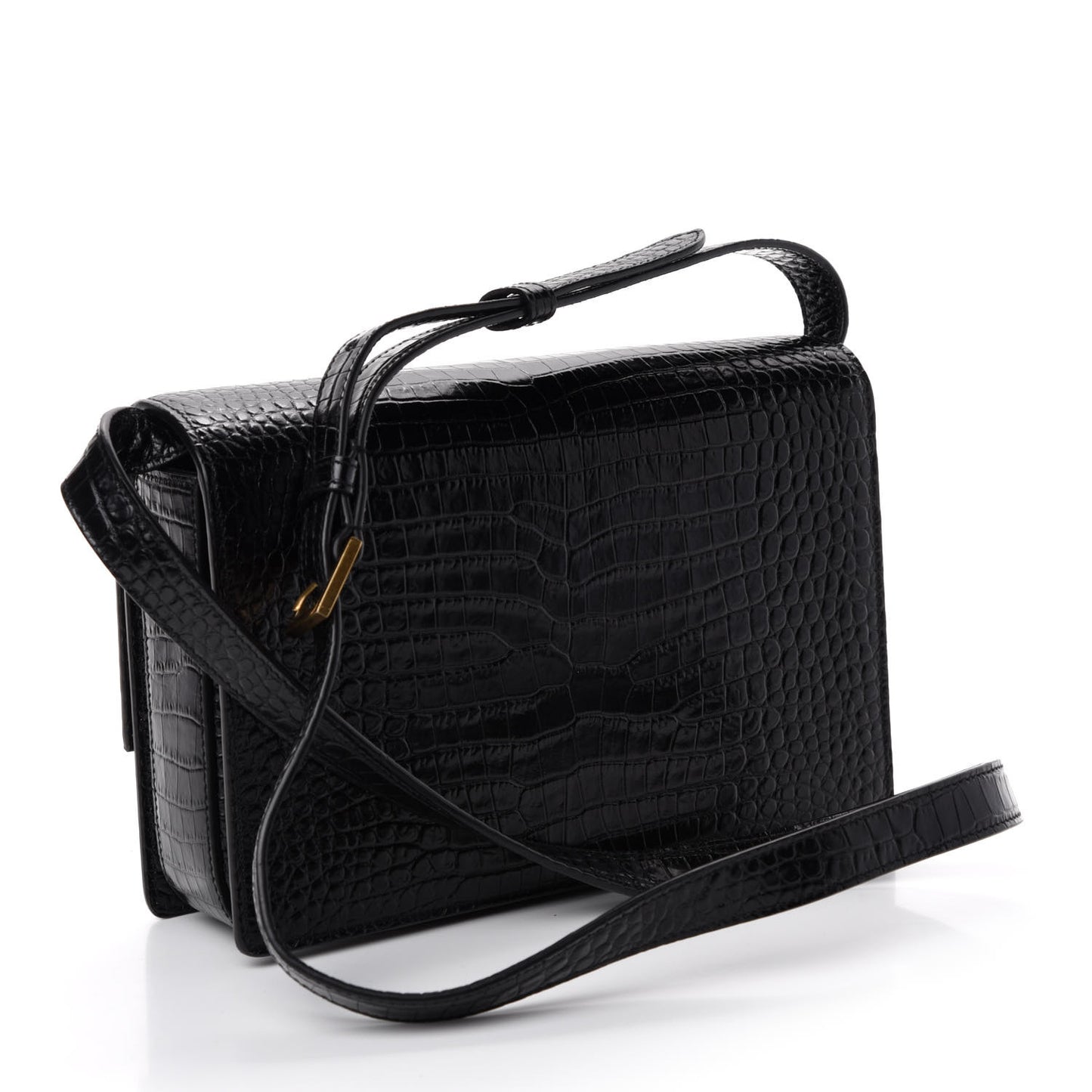 Calfskin Crocodile Embossed Medium Bellechasse Satchel Black