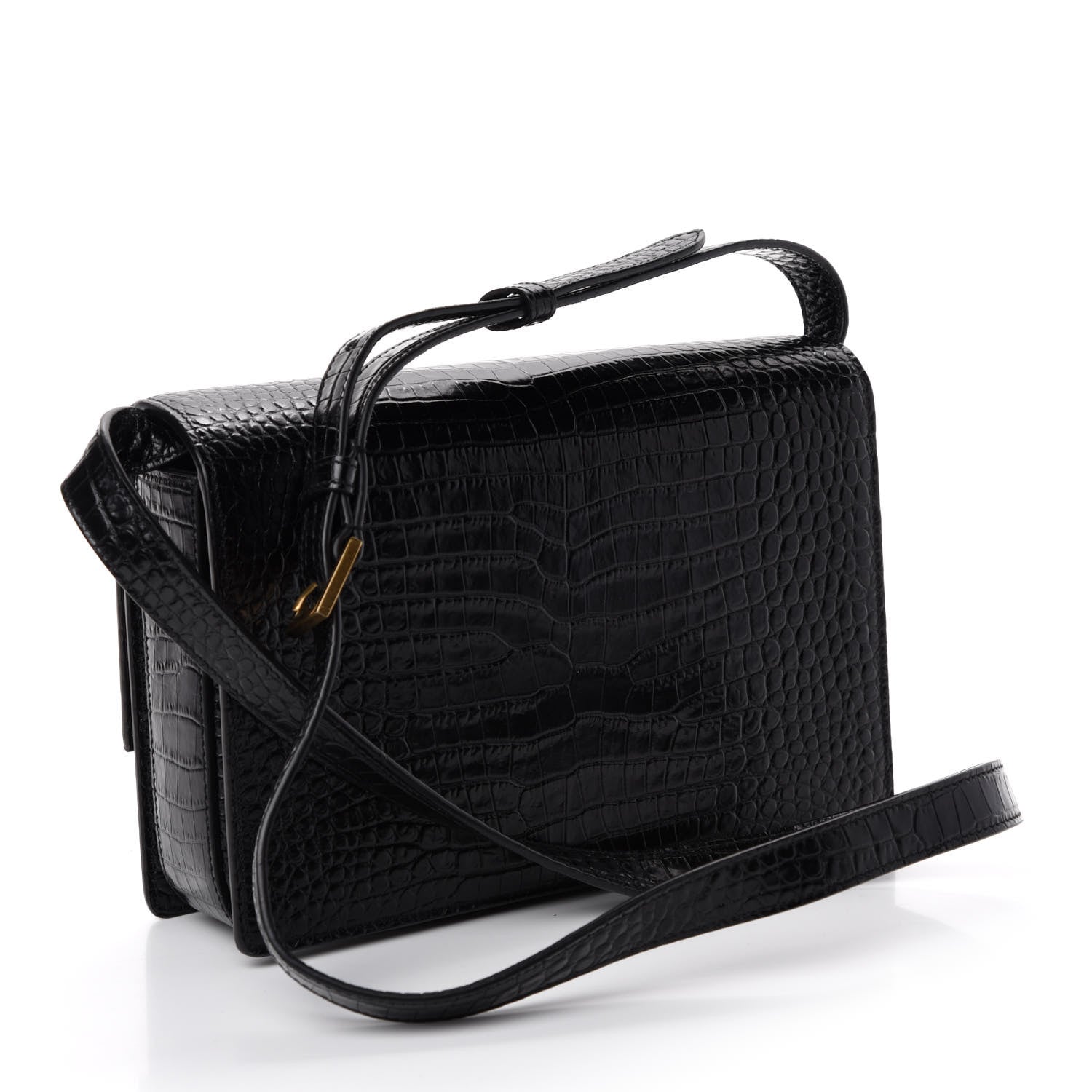 Saint Laurent Calfskin Crocodile Embossed Medium Bellechasse Satchel Black 3 of 11