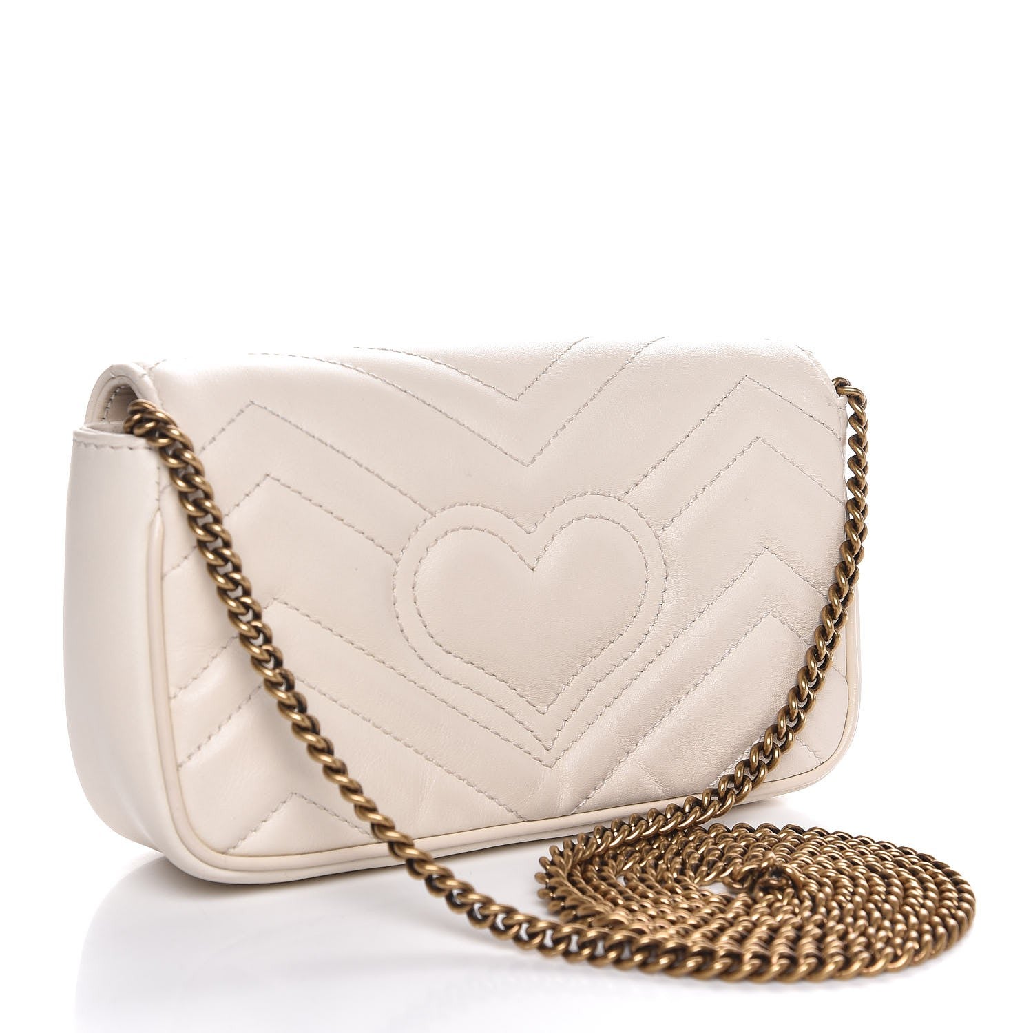 Gucci Calfskin Matelasse Super Mini GG Marmont Shoulder Bag White 3 of 9
