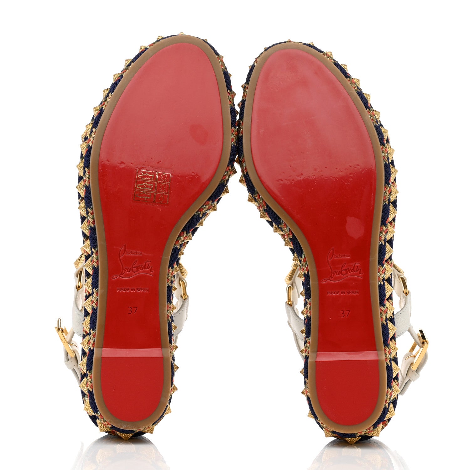Christian Louboutin Nappa Soie Tattoo Pira Ryad 60 Platform Sandals 37 White Navy 5 of 8