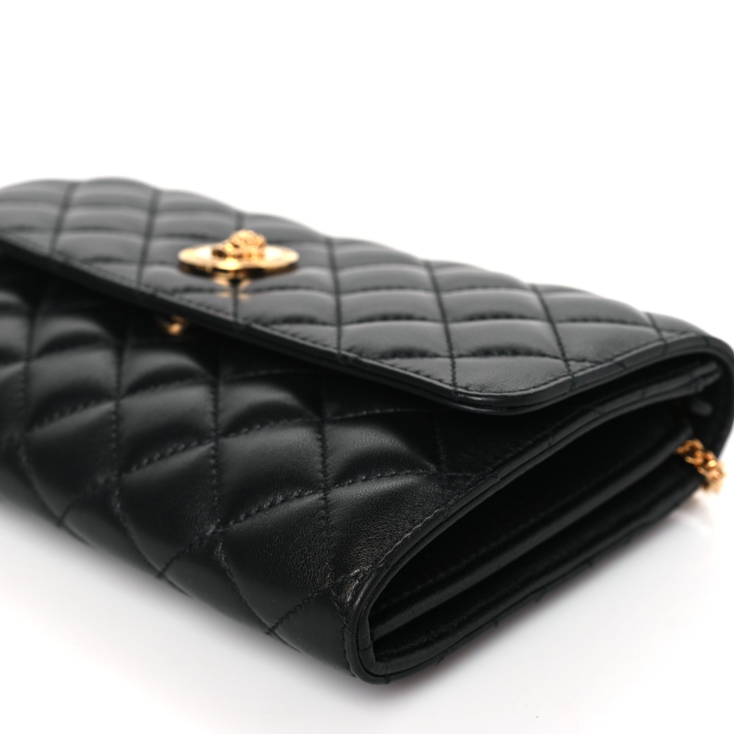 Lambskin Quilted Medusa Wallet on Chain Crossbody Black
