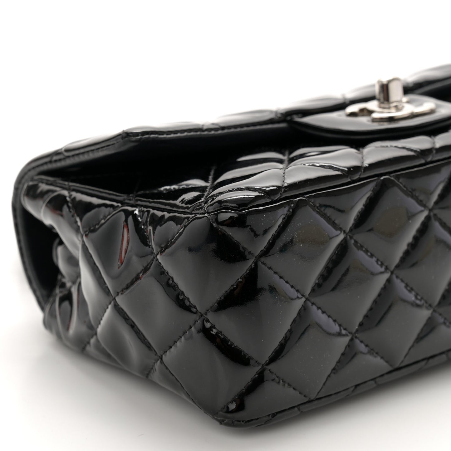 Patent Calfskin Quilted Mini Rectangular Flap Black