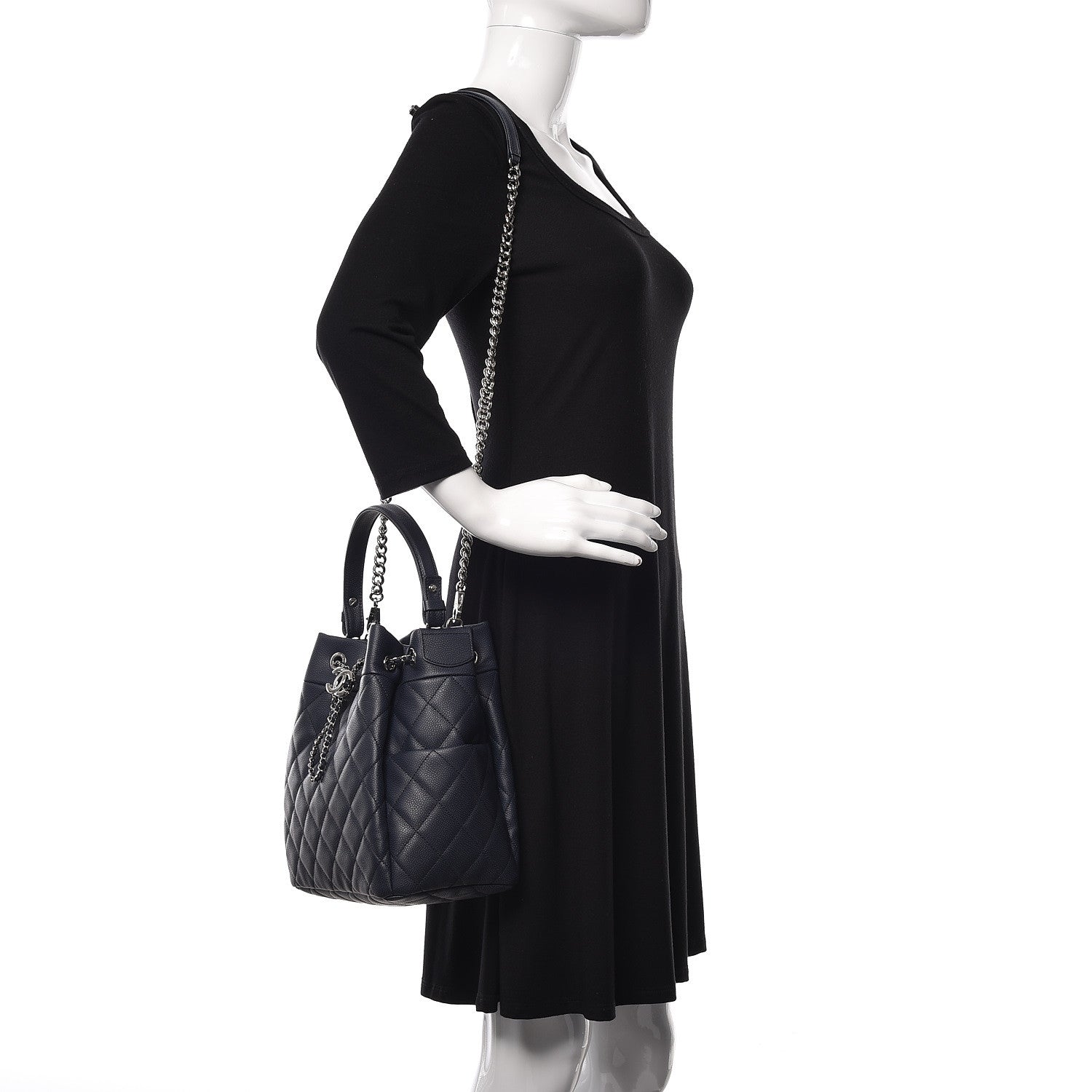 Chanel Grained Calfskin Quilted Medium Chain Bucket Bag Blue 2 of 10