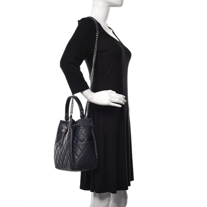 Chanel Grained Calfskin Quilted Medium Chain Bucket Bag Blue 2 of 10