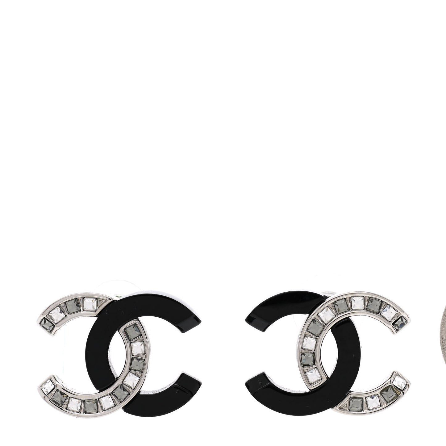 Resin Crystal Baguette CC Earrings Silver Black