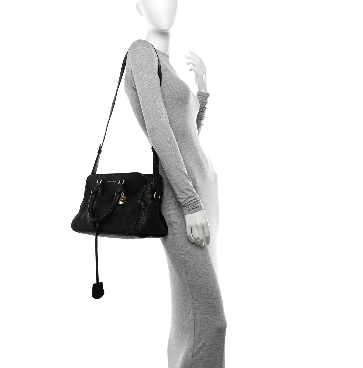 Pebbled Calfskin Small Skull Padlock Zip Around Tote Black