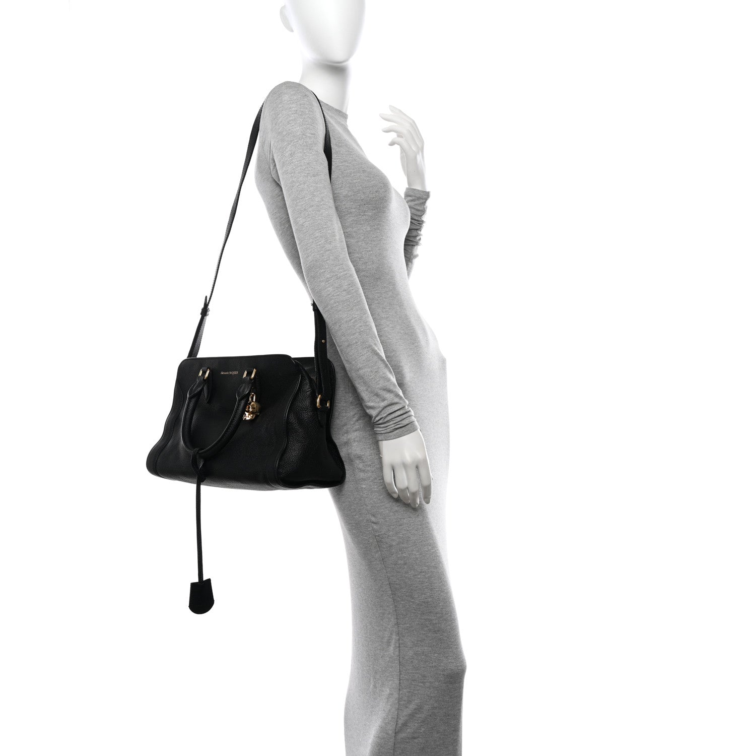 Alexander McQueen Pebbled Calfskin Small Skull Padlock Zip Around Tote Black 2 of 19