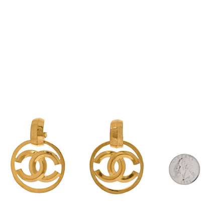 Chanel Metal Round CC Drop Clip On Earrings Gold 2 of 4