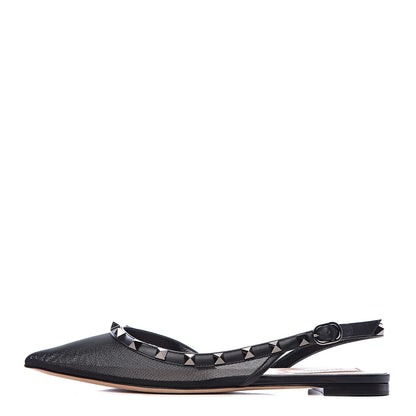 Valentino Garavani Mesh Rockstud Slingback Flats 38 Black 1 of 11
