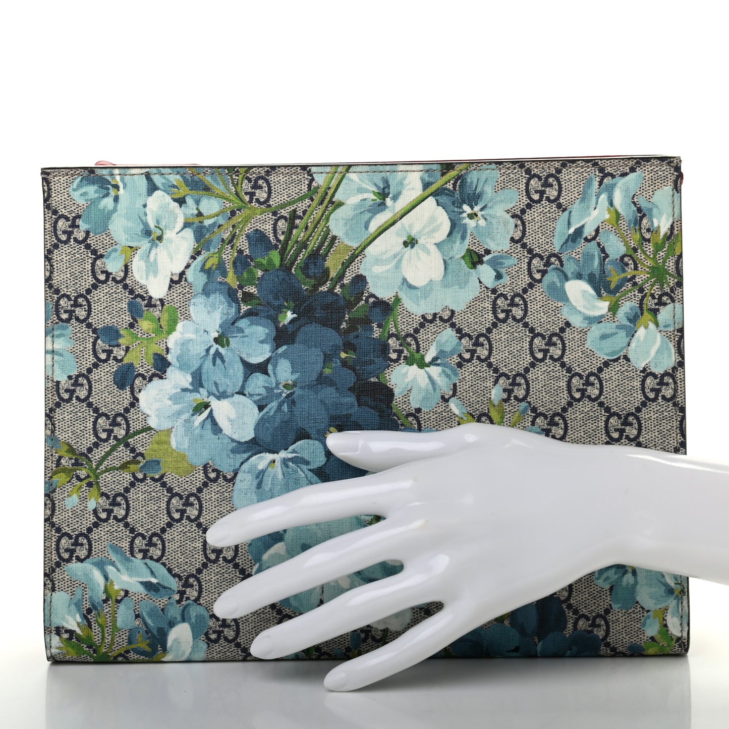 GG Supreme Monogram Blooms Large Cosmetic Case Beige Blue Navy Hibiscus Red