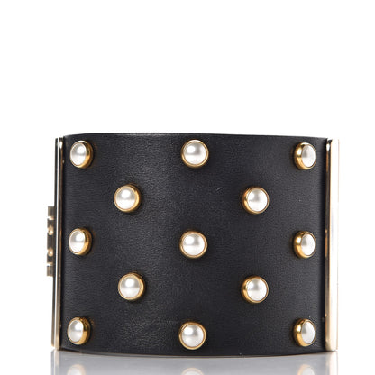 Chanel Lambskin Calfskin Pearl CC Cuff Bracelet Black Gold 3 of 7