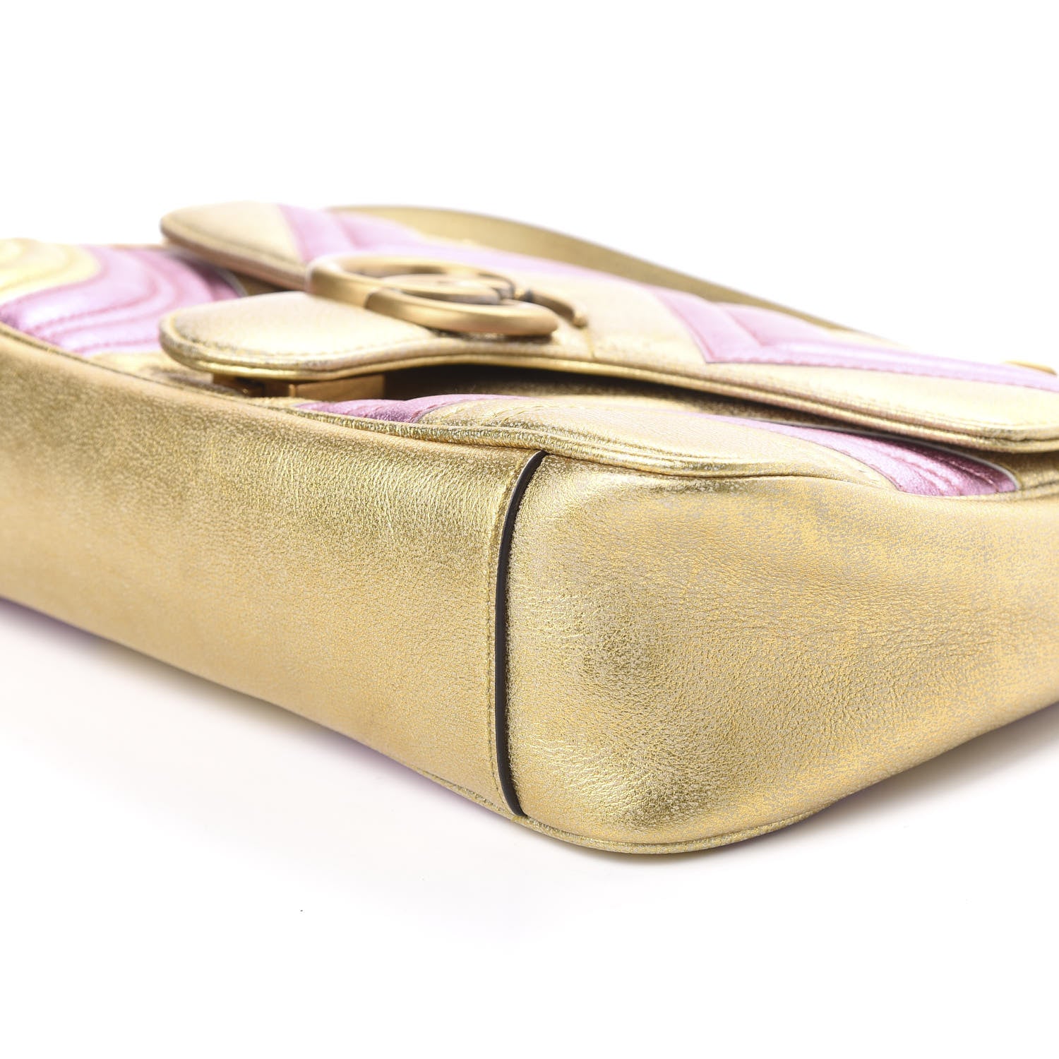 Gucci Metallic Calfskin Matelasse Small GG Marmont Shoulder Bag Gold Pink 10 of 11