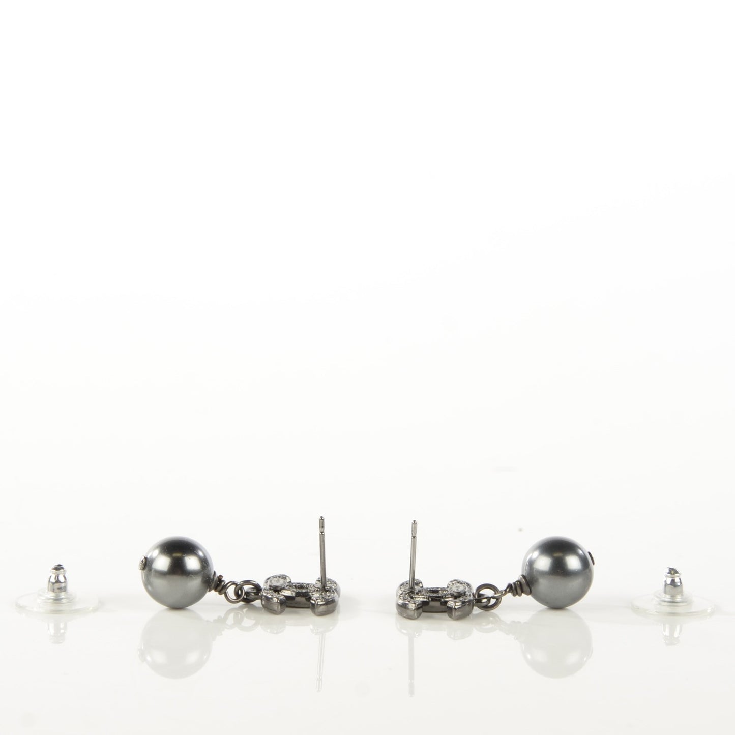 Pearl CC Drop Earrings Ruthenium Grey