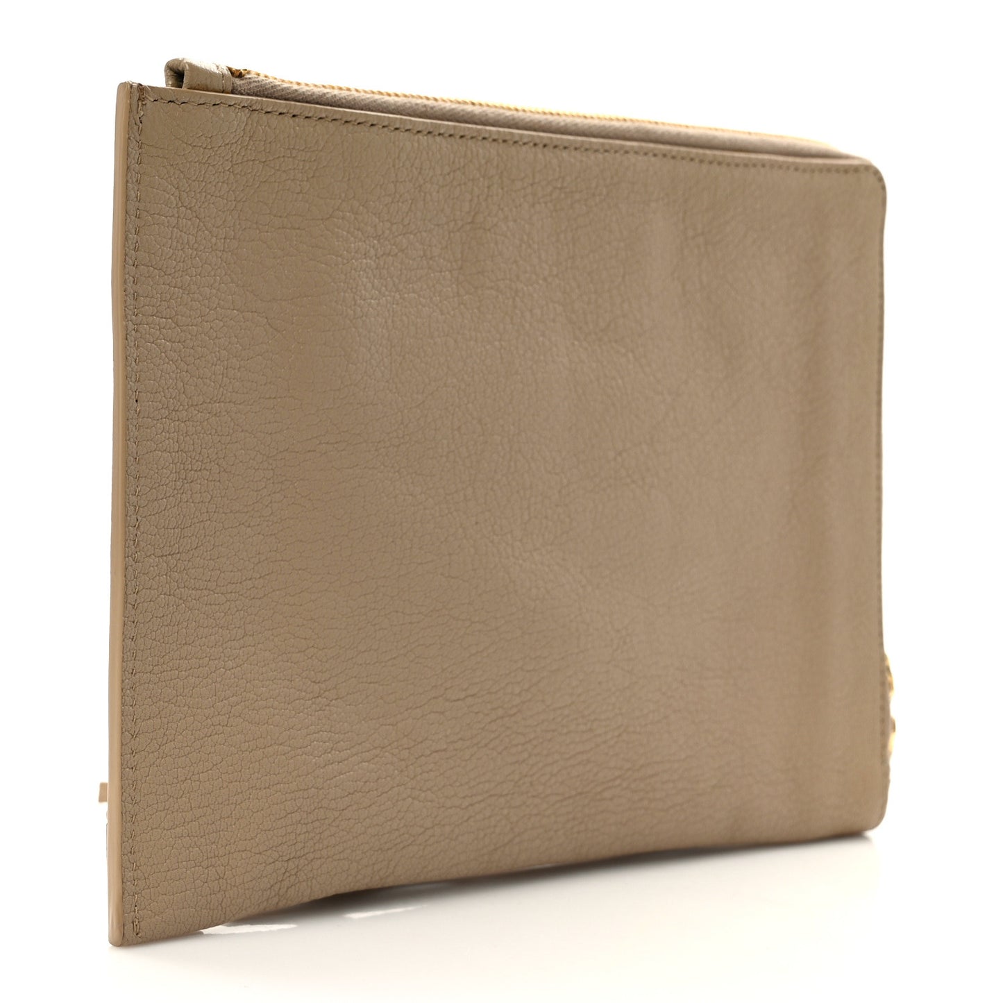Chevre Gold Metallic Edge Hardware Pouch Gris Taupe