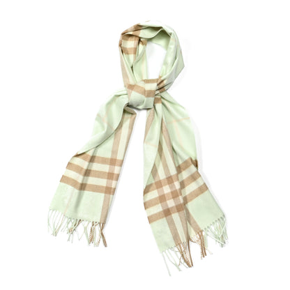 Burberry Cashmere Giant Check Fringe Scarf Pistachio 1 of 3